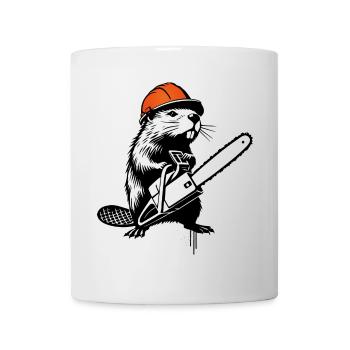 Beaver with Chainsaw – Humorous Stencil Design - Mug - white - Front