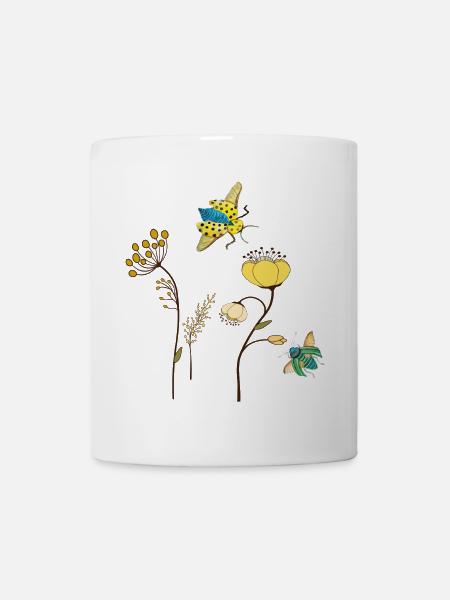 Gartenblumen mit Insekten - Tasse - Weiß