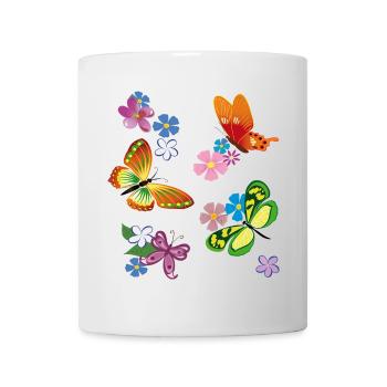 Fleurs, Fleurs, Papillon - Mug blanc - blanc - Devant