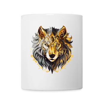 Wolf Wolfskopf Gold Mystisch Natur Wildnis Kunst - Tasse - Weiß - Vorne