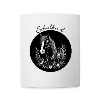 Pony mit Blumen - schwarz weiß – Schulkind - Tasse - Weiß - Vorne