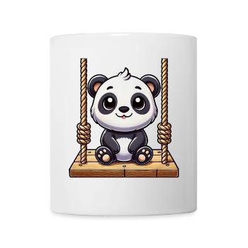 Süßer Cartoon Panda auf Schaukel Spielplatz - Tasse - Weiß - Vorne