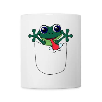 Frosch in Brusttasche – lustiges Tierdesign - Tasse - Weiß - Vorne