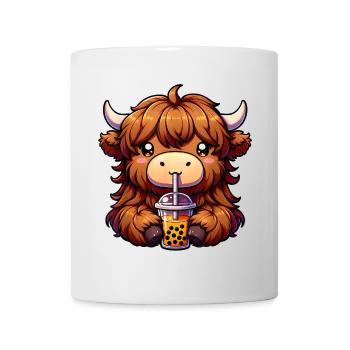 Adorable Highland Cow with Bubble Tea - Mug - white - Front