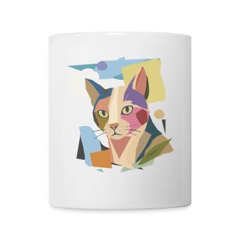 Abstrakte Katze im modernen Farbblock-Design - Tasse - Weiß - Vorne