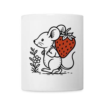 Maus mit Erdbeere - niedliches Naturdesign - Tasse - Weiß - Vorne
