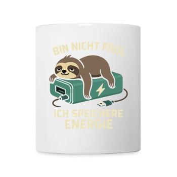 Faultier Spruch: Ich speichere Energie - Tasse - Weiß - Vorne