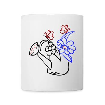 Gießkanne mit Blumen und Schmetterlingen - Tasse - Weiß - Vorne