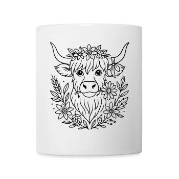 Highland Kuh mit Blumen - Volksfest Design - Tasse - Weiß - Vorne