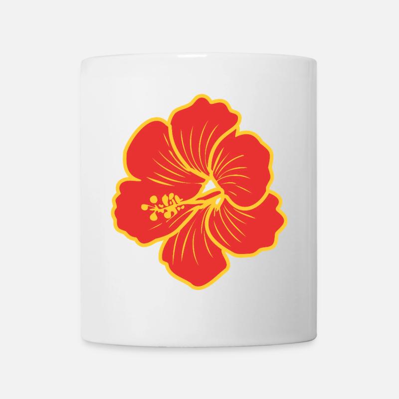 Hibiskus Blume Rot Gelb Sommer Tropisch - Tasse - Weiß