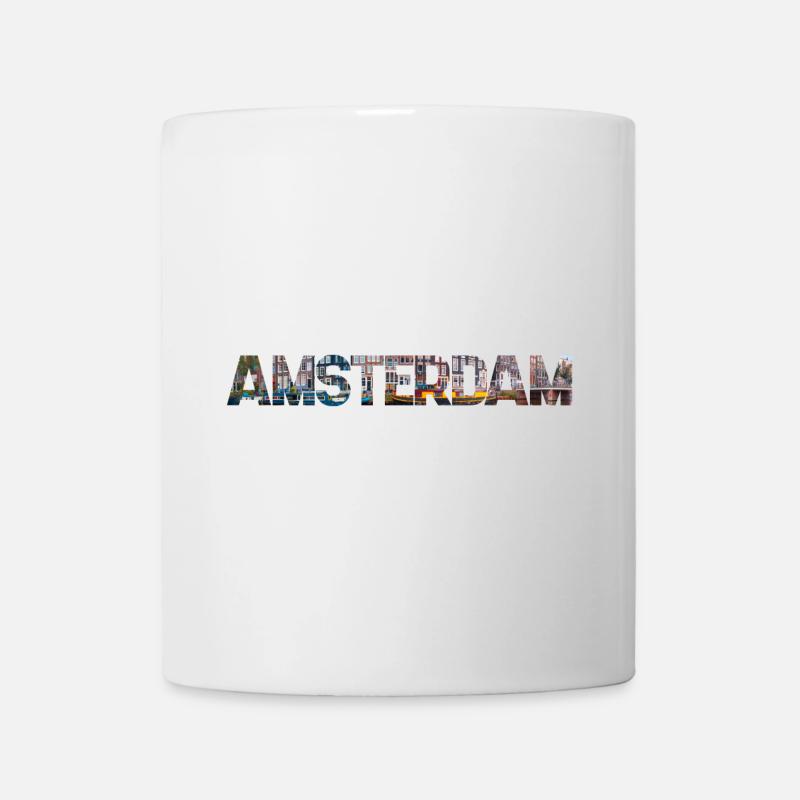 Amsterdam Stadtansicht Typo Collage - Tasse - Weiß
