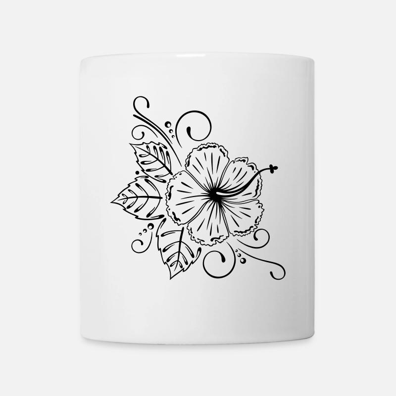 Große Hibiskus Blüte mit Blättern. - Tasse - Weiß