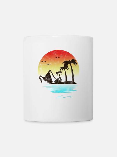 Summer Beach Sunset Mountains Palm Trees - Mug - white