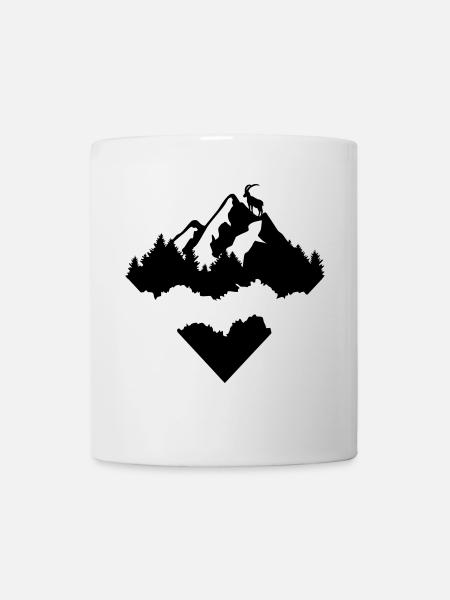 Berge, Wald und Steinbock - Tasse - Weiß