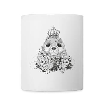 kleine Robbe mit Krone floral verziert - Tasse - Weiß - Vorne