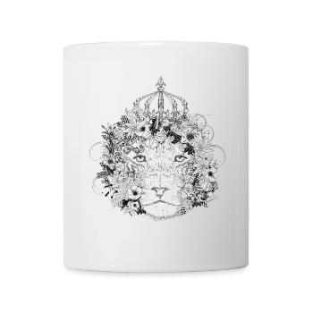 majestätisch geschmückter Löwe mit Blumen & Krone - Tasse - Weiß - Vorne