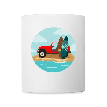 Surfing Wave Jeep und Surfboard Surfer Geschenk - Tasse - Weiß - Vorne