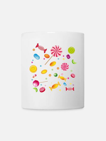 Eine Menge Süßigkeiten,Bonbons,Lollis und Kaugummi - Tasse - Weiß