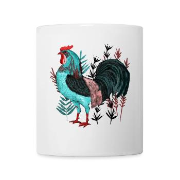 Türkisfarbener Hahn im Pflanzendesign - Tasse - Weiß - Vorne