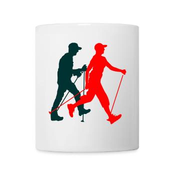 Nordicwalking Walker Silhouette bunte Figuren - Tasse - Weiß - Vorne