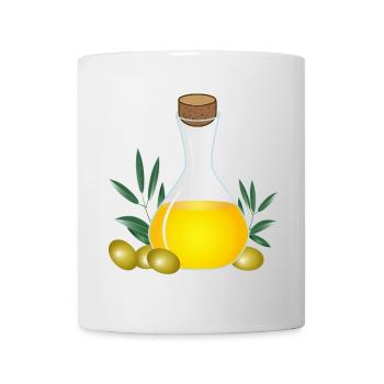 Olive oil in a carafe with olives and olive branches - Mug - white - Front