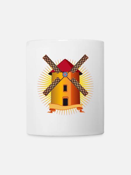 moulin à vent doré avec un fond brillant - Mug blanc - blanc