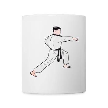 Karate fighter with black belt during training - Mug - white - Front