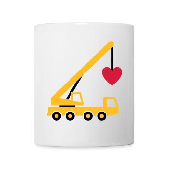 ★ Designfarben änderbar ★ Fahrzeugkran mit Herz - Tasse - Weiß - Vorne