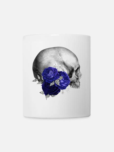 Indigo Rosen Schädel Design - Tasse - Weiß