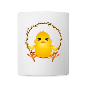 mignon poussin moelleux dans la petite couronne de saule - Mug blanc - blanc - Devant