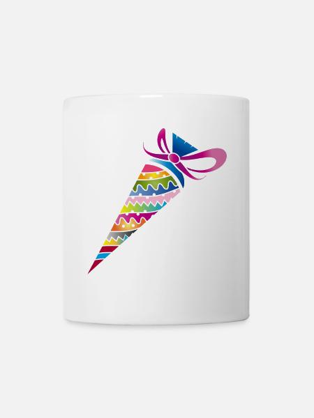 kunterbunte gemusterte Schultüte zur Einschulung - Tasse - Weiß