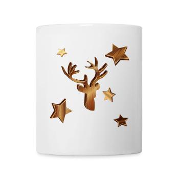 Tête de cerf en bois look avec des étoiles pour Noël - Mug blanc - blanc - Devant