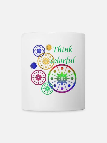 Sternblüten mit Spruch Think colorful - Tasse - Weiß