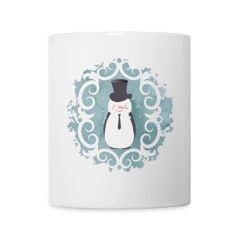Snowman with top hat, hat and tie in winter - Mug - white - Front