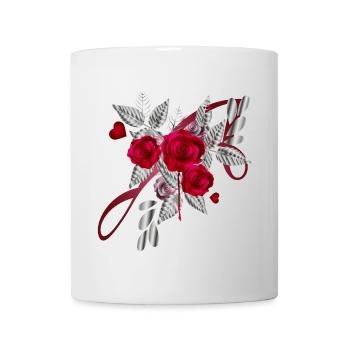 Bouquet argenté de la Saint-Valentin avec des roses - Mug blanc - blanc - Devant
