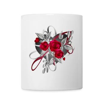 Composition argentée de la Saint-Valentin avec des roses - Mug blanc - blanc - Devant
