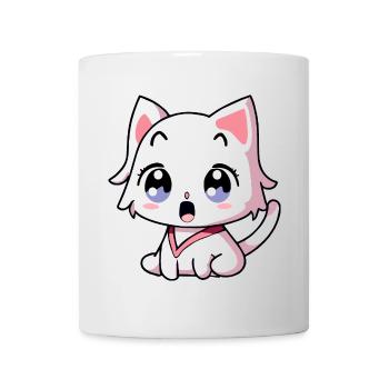 Kawaii White Chibi Cat - Surprise Anime Kitty - Mug blanc - blanc - Devant