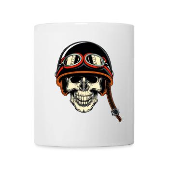 Biker skull / head with helmet and goggles - Mug - white - Front