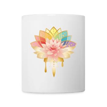 Lotus avec des fleurs dorées symbole dans des couleurs vives - Mug blanc - blanc - Devant