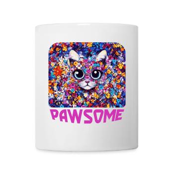 Pawsome - Katze in Blumen - Tasse - Weiß - Vorne