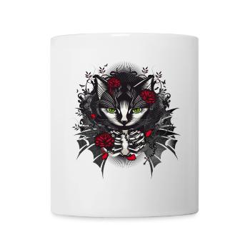 dunkles Gothic Katzen Porträt mit roten Rosen - Tasse - Weiß - Vorne