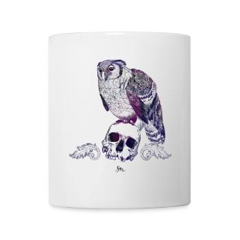 Eurasian Eagle Owl and Skull with Ornaments - Mug - white - Front