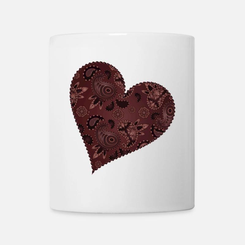 dunkelrotes Herz im Paisley Muster Stil - Tasse - Weiß