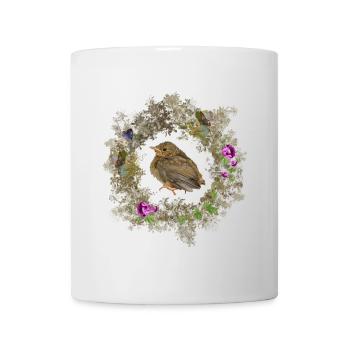 Robin aux fleurs délicates et aux bleus - Mug blanc - blanc - Devant