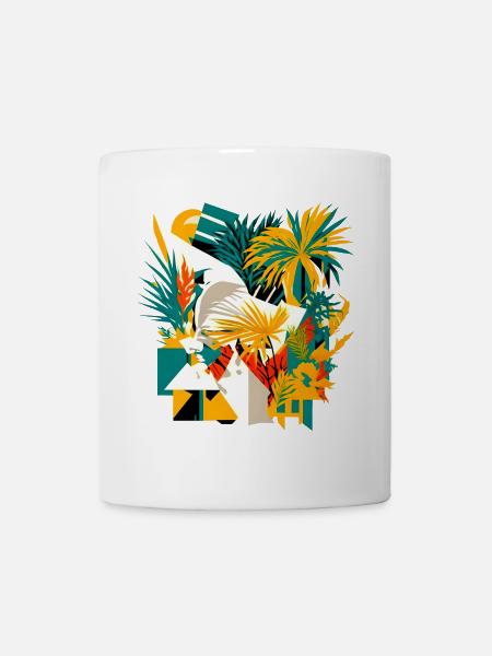 Palmiers et fleurs d’un point de vue cubique - Mug blanc - blanc