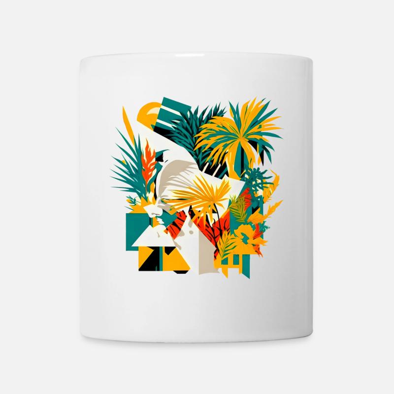 Palm trees and flowers from a cubic point of view - Mug - white