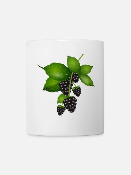 leuchtend dunkelviolette Brombeeren mit Blätter - Tasse - Weiß