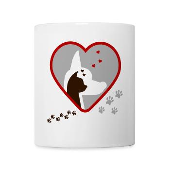 Hund Katze Herz - Tasse - Weiß - Vorne