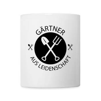 gärtner aus leidenschaft Spaten Gabel Rechen Logo - Tasse - Weiß - Vorne