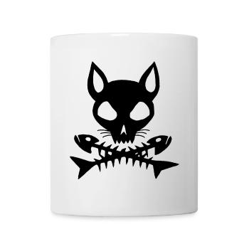 Schwarzer Katzenschädel - Tasse - Weiß - Vorne